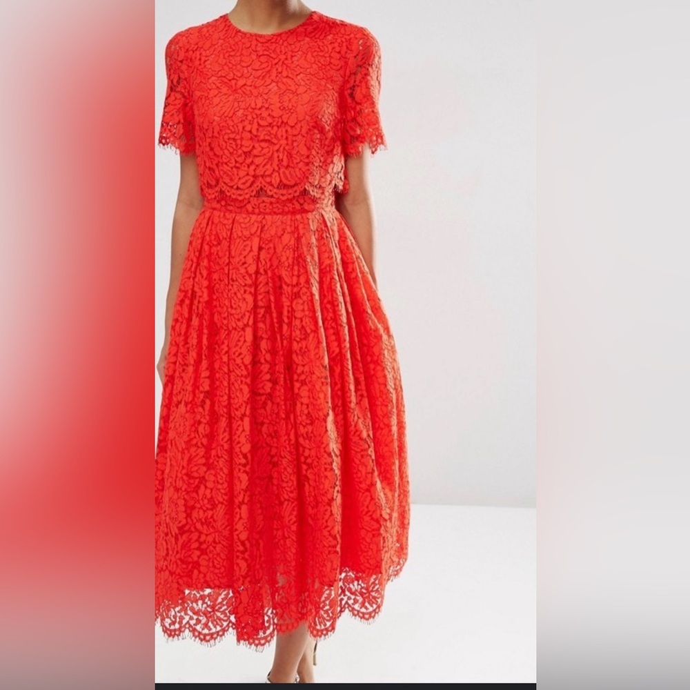 ASOS Vibrant Red Lace Midi Dress sz 6